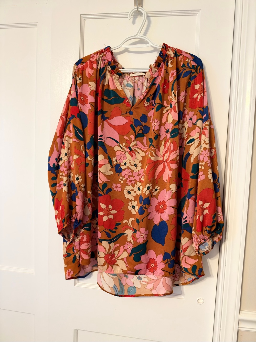 entro Floral Peasant Blouse - Pink & Brown & Blue
